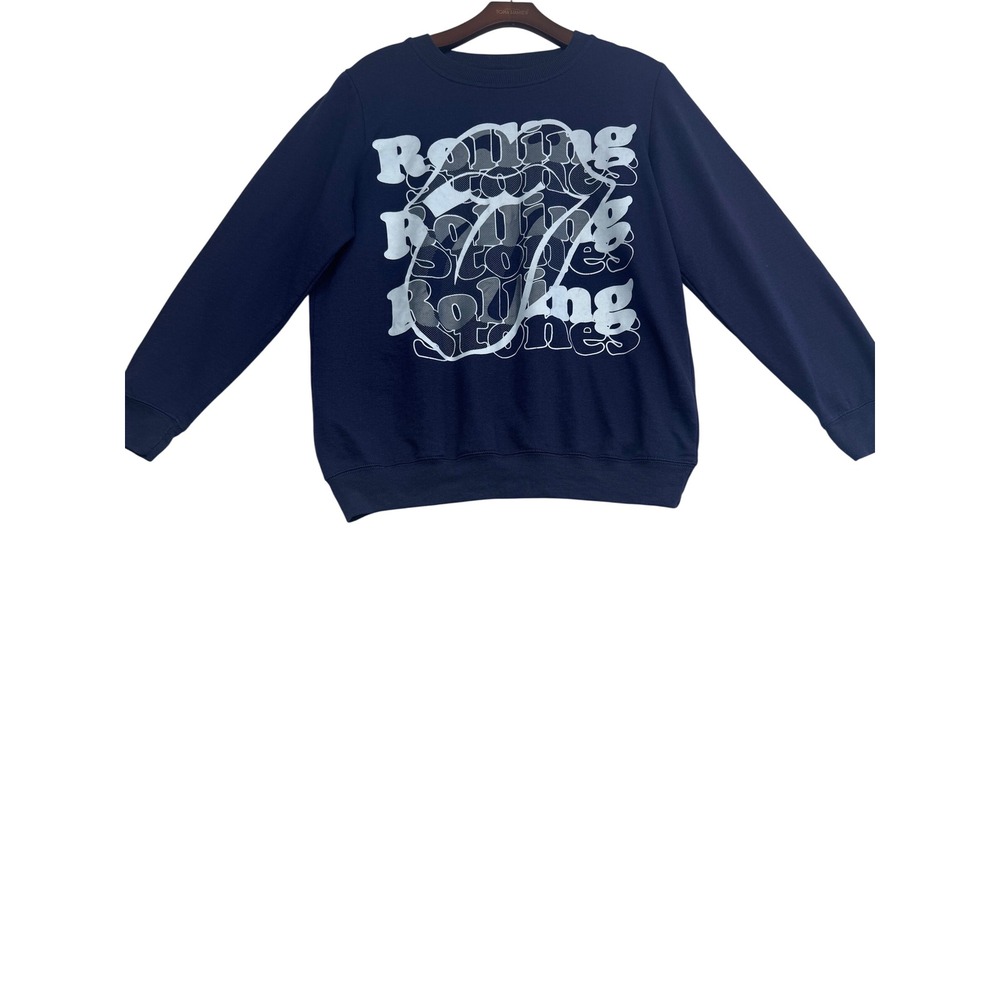 Rolling Stones Navy Blue Graphic Sweatshirt Women Medium Rock Band Crewneck #574